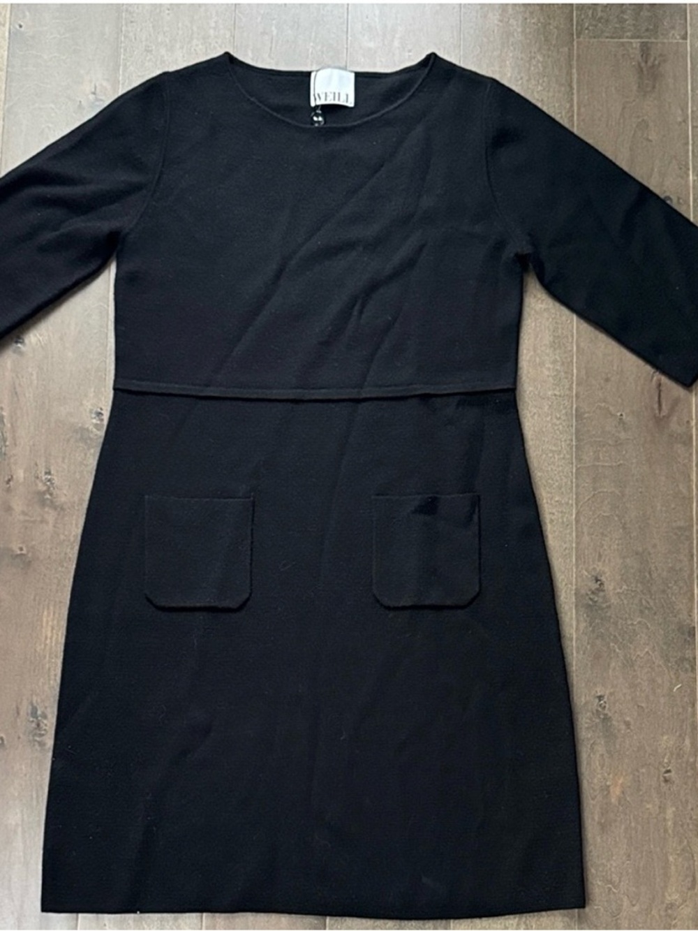 NWT Weill Paris Fergy Black Wool Blend Shift Dress Size 2 Pockets
